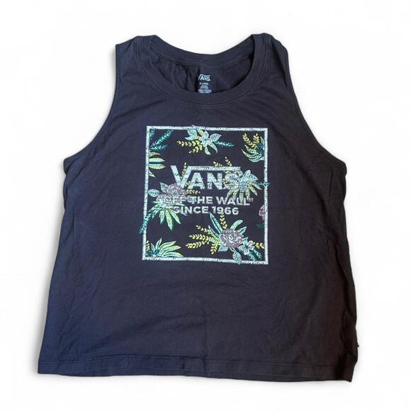 Black Vans tank top Tropical Print Women's XL Lightweight - Picture 1 of 2